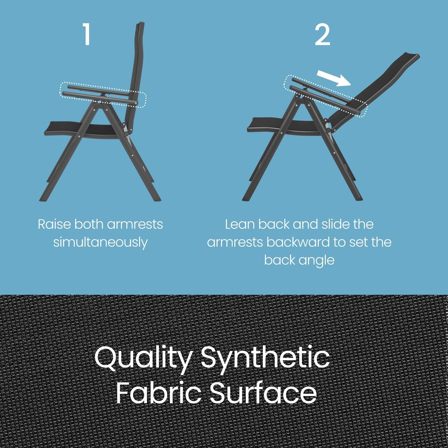 Folding Outdoor Chair – Fabric – Grey – 8-Angle Reclining Back, Max. Capacity 150 kg