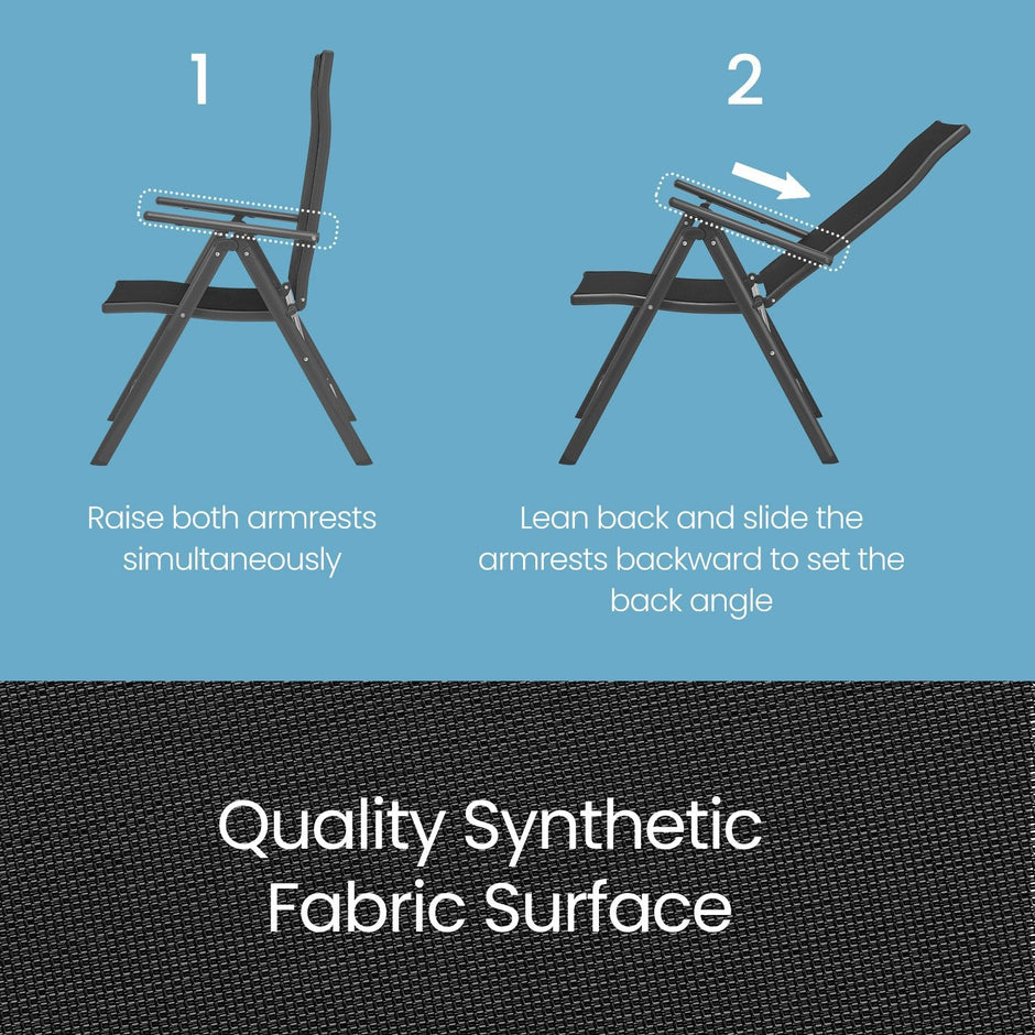 Folding Outdoor Chair – Fabric – Grey – 8-Angle Reclining Back, Max. Capacity 150 kg