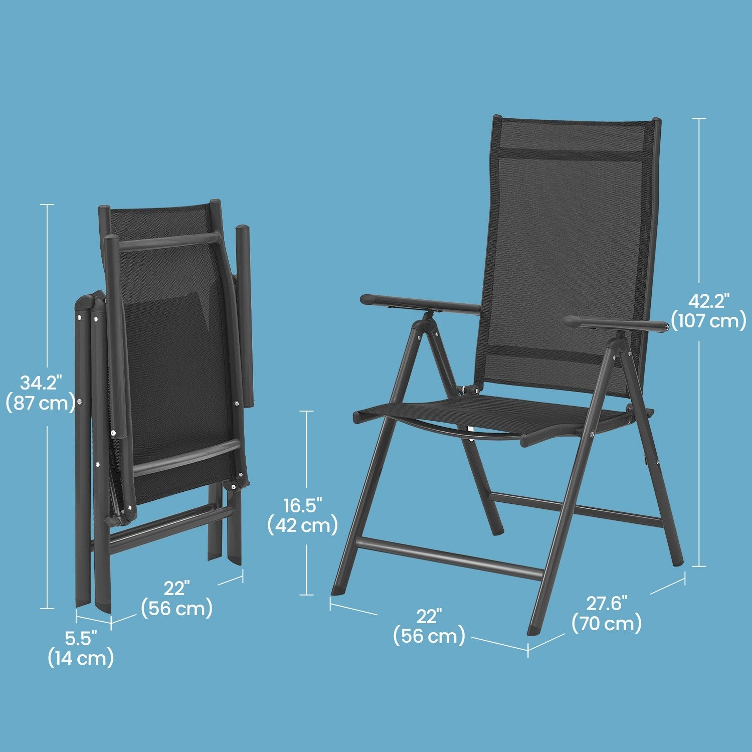 Folding Outdoor Chair – Fabric – Grey – 8-Angle Reclining Back, Max. Capacity 150 kg