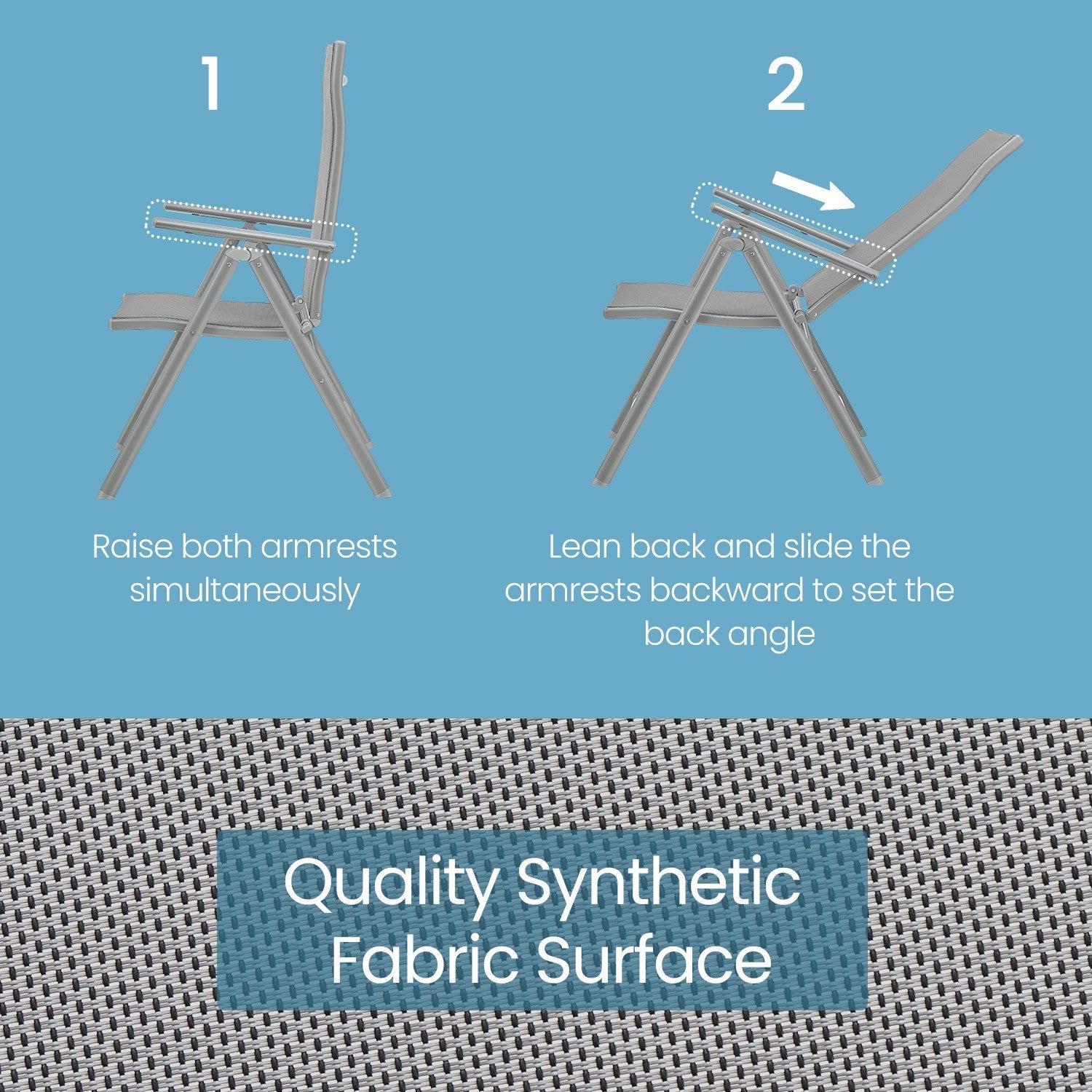 Folding Outdoor Chair – Fabric – Grey – 8-Angle Reclining Back, Max. Capacity 150 kg