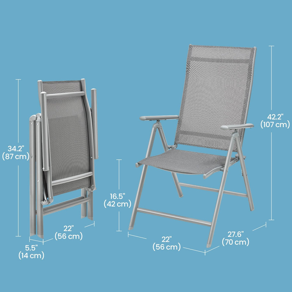 Folding Outdoor Chair – Fabric – Grey – 8-Angle Reclining Back, Max. Capacity 150 kg