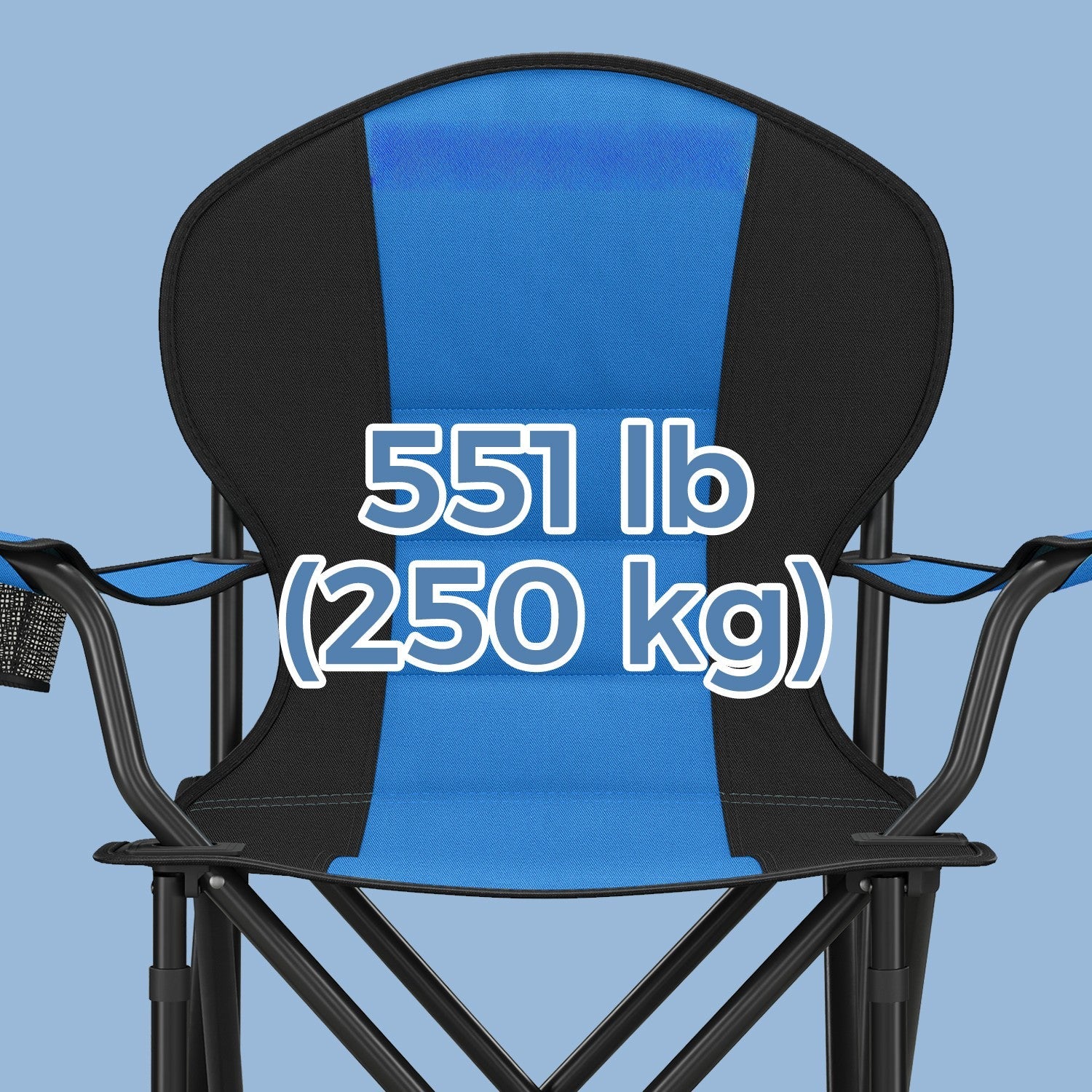Folding Camping Chair – Heavy-Duty Metal – Grey and Black – Padded Seat with Cup Holder