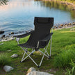 Folding Camping Chair – Metal Frame – Black – with Armrests, Headrest, and Cup Holder