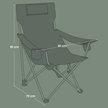 Folding Camping Chair – Metal Frame – Black – with Armrests, Headrest, and Cup Holder