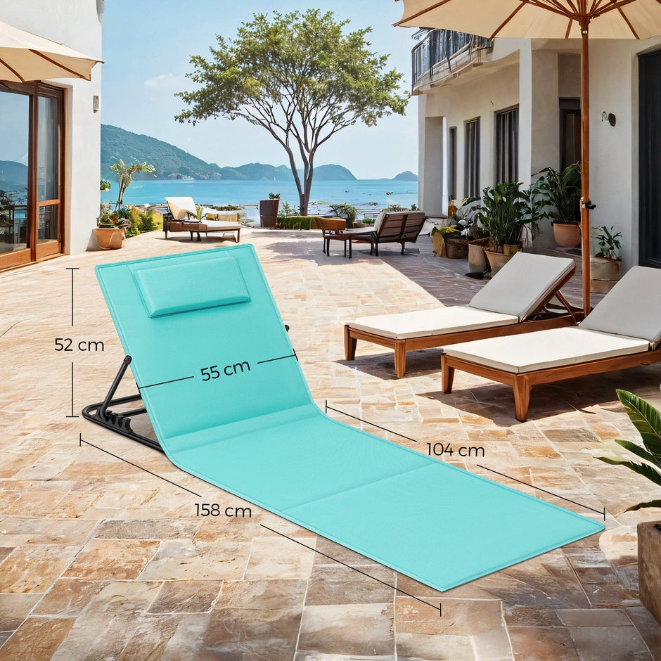Folding Beach Sunlounger – Lightweight Fabric – Slate Grey – Portable with Reclining Backrest