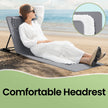 Folding Beach Sunlounger – Lightweight Fabric – Slate Grey – Portable with Reclining Backrest