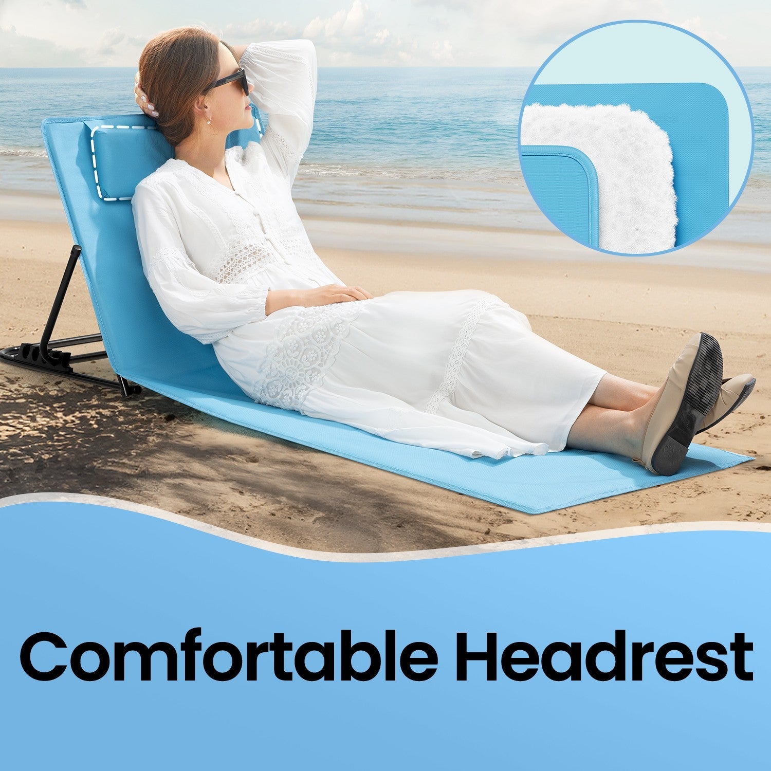 Folding Beach Sunlounger – Lightweight Fabric – Slate Grey – Portable with Reclining Backrest