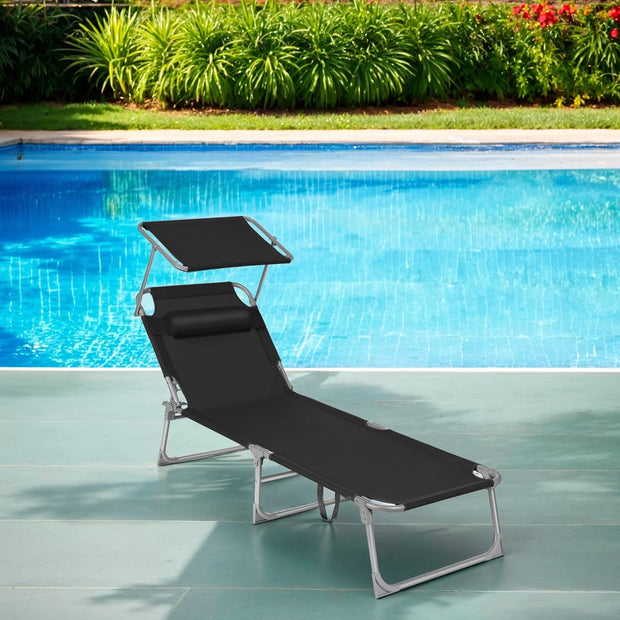 Sun Lounger – Fabric – Taupe – Adjustable Backrest with Sunshade