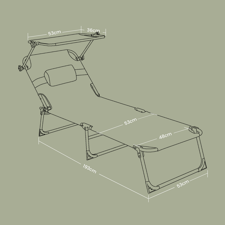 Sun Lounger – Fabric – Taupe – Adjustable Backrest with Sunshade