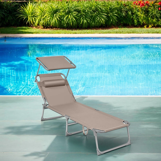 Sun Lounger – Fabric – Taupe – Adjustable Backrest with Sunshade