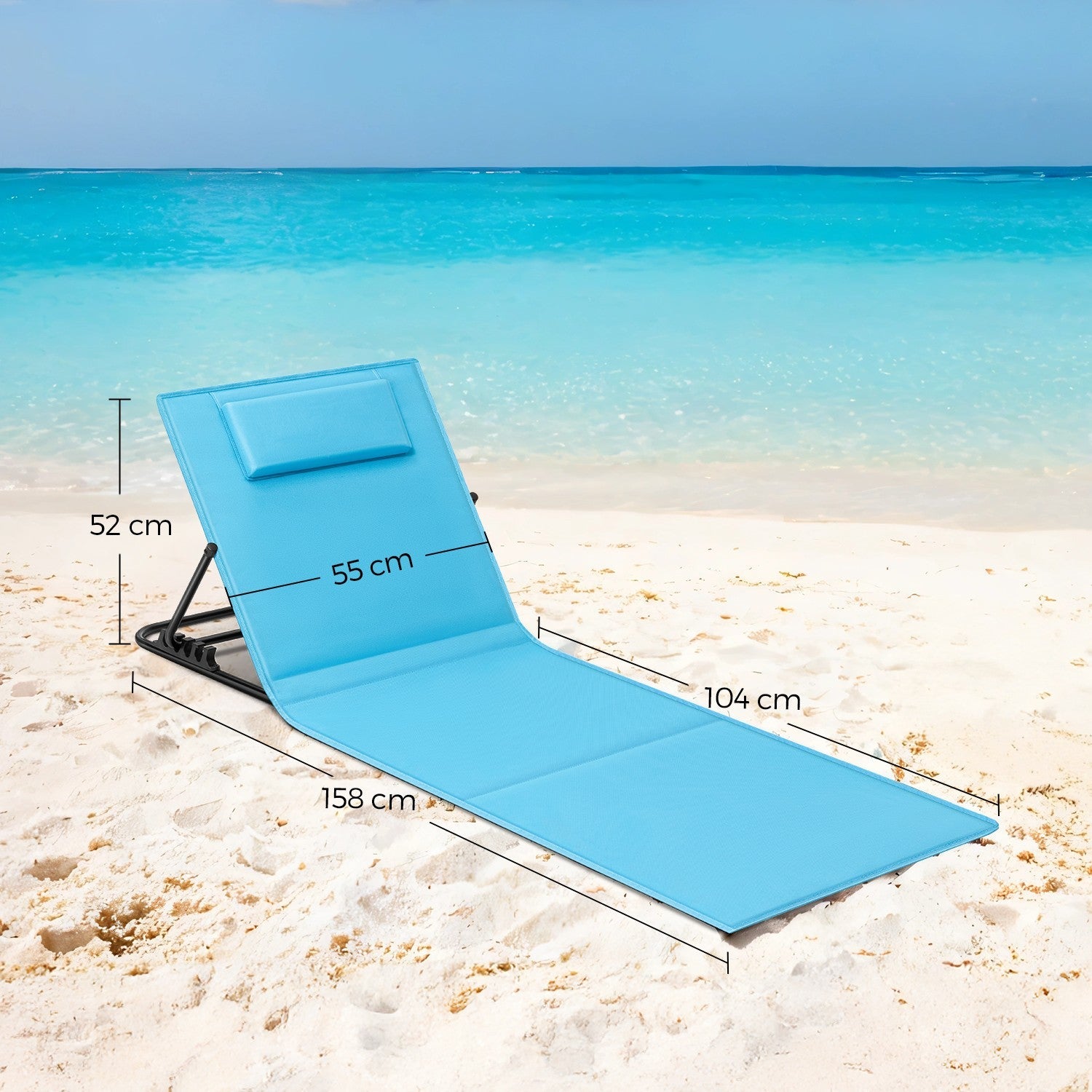 Set of 2 Folding Beach Sunloungers – Lightweight Fabric – Slate Grey – Reclining Backrest, Portable Design