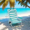Folding Camping Chair – Fabric – Green and White – Adjustable Backrest with Headrest and Side Pockets
