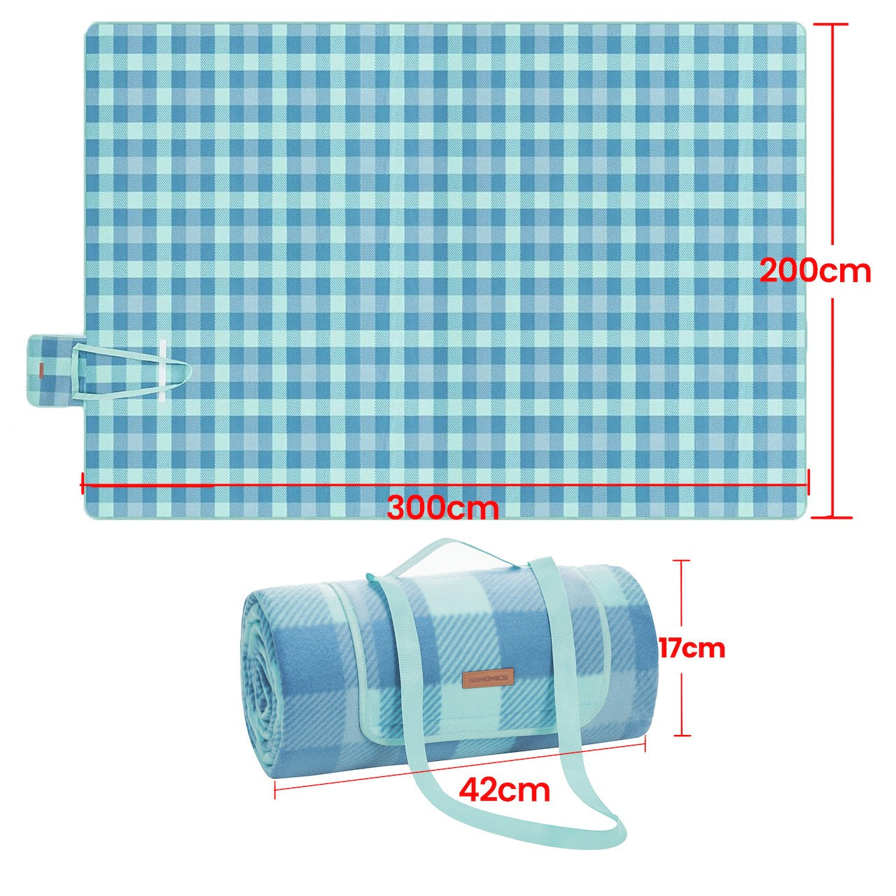 Picnic Blanket – Waterproof Material – Green and Blue – Large Foldable Mat with Windproof Pegs