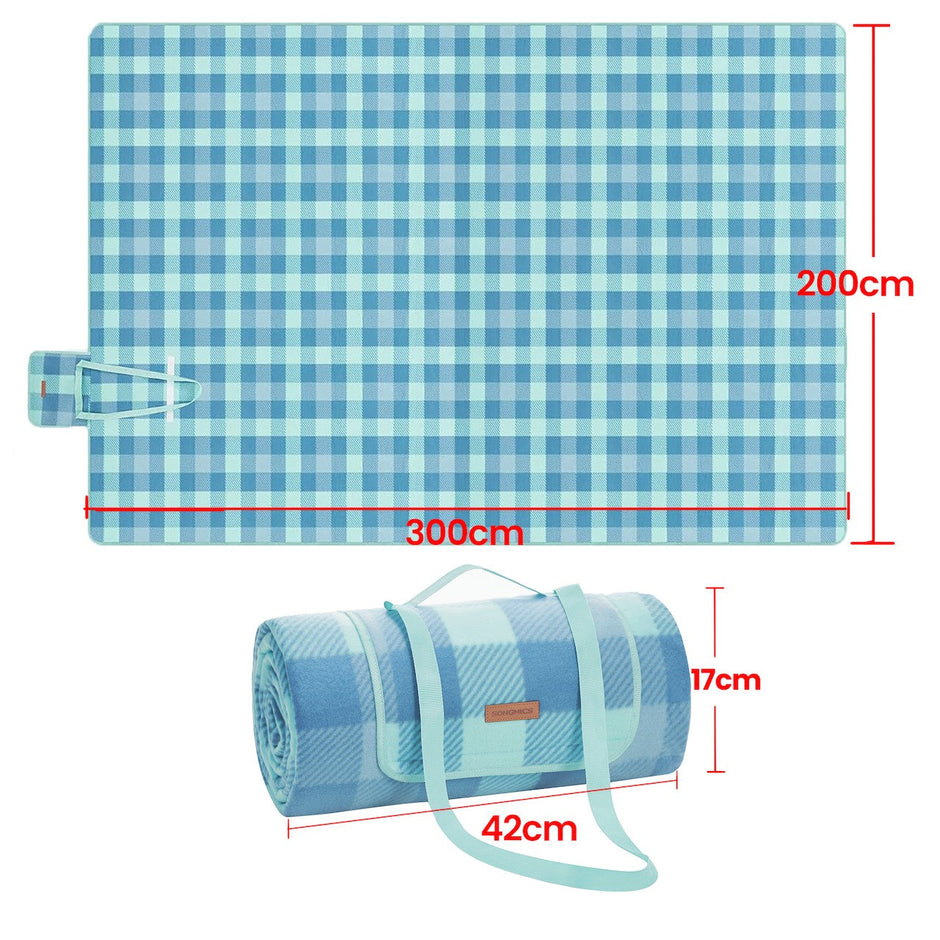 Picnic Blanket – Waterproof Material – Green and Blue – Large Foldable Mat with Windproof Pegs