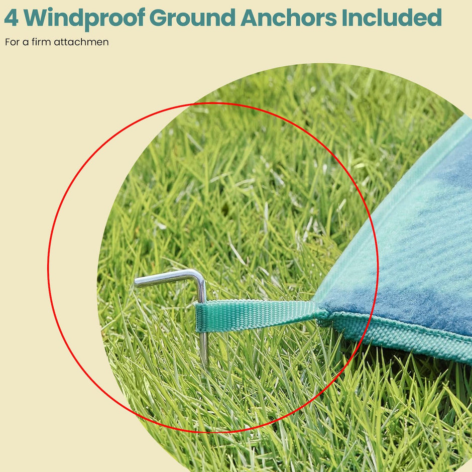 Picnic Blanket – Waterproof Material – Green and Blue – Large Foldable Mat with Windproof Pegs