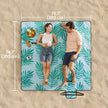 Large Waterproof Picnic Blanket – Fabric – Fern Pattern and Blue – Machine Washable, Foldable