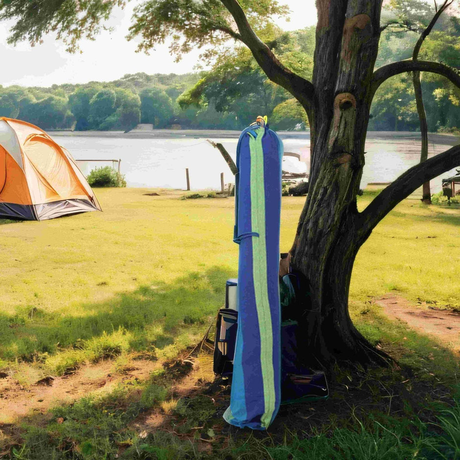Hammock – Fabric and Wood – Grey/Blue and Green Stripes – Includes 2 Pillows, 300 kg Load Capacity