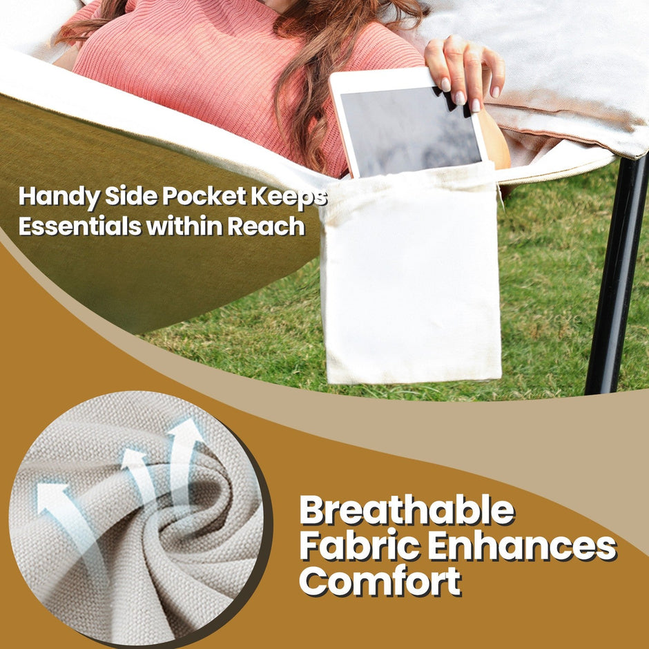 Hammock – Fabric and Wood – Grey/Blue and Green Stripes – Includes 2 Pillows, 300 kg Load Capacity