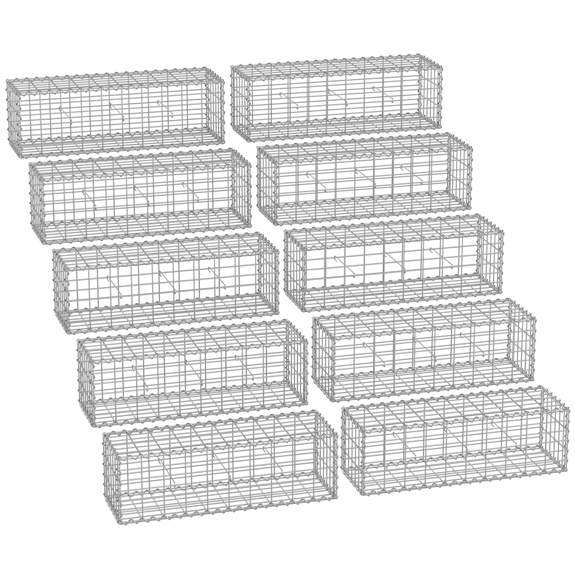 Gabion Cage – Galvanized Metal – Silver – 100 x 30 x 30 cm with 10 x 5 cm Mesh