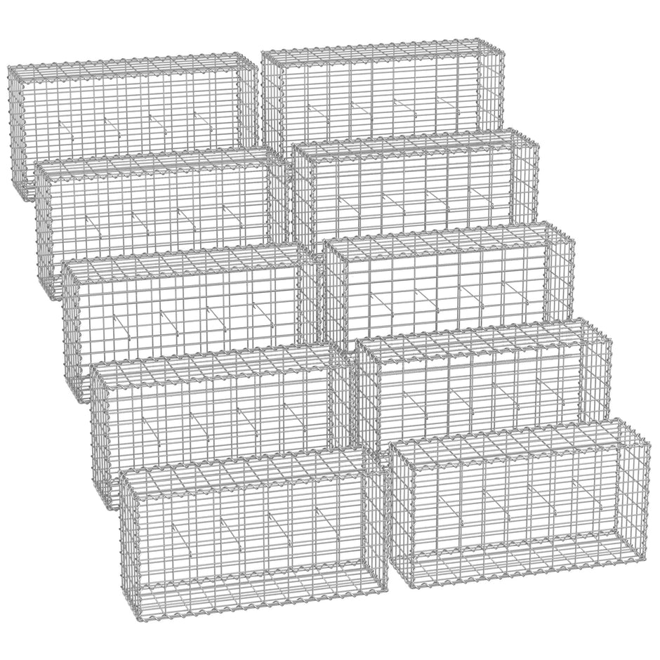 Metal Gabion Basket – Mesh – Silver – Set of 10, 100 x 50 x 30 cm for Garden Fence Wall Partition