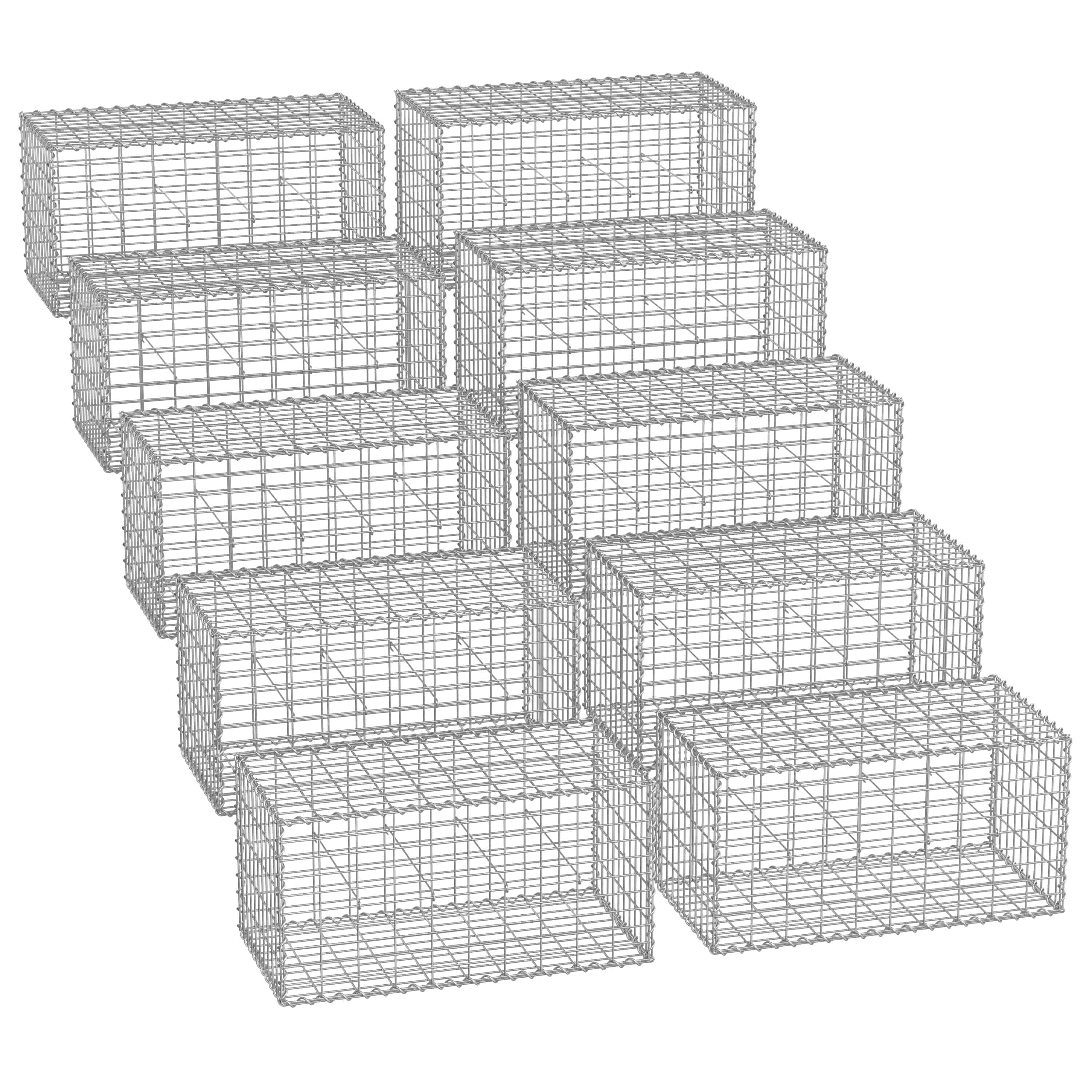 Gabions – Metal – Silver – Set of 10 with 5 x 10 cm Mesh for Garden Fence Wall Partition