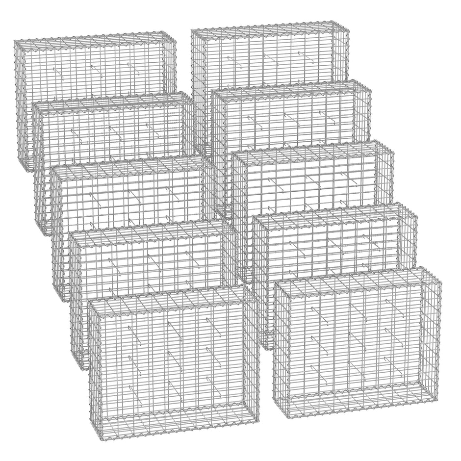Metal Gabion Cage Basket – Galvanized Steel – Silver – Set of 10 with 10 x 5 cm Mesh Size