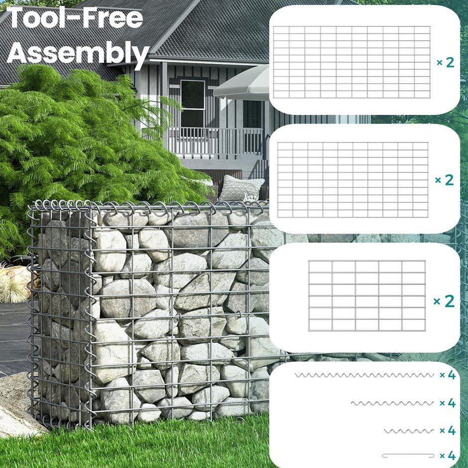 Gabion Cage – Galvanized Metal – Silver – 100 x 30 x 30 cm with 10 x 5 cm Mesh