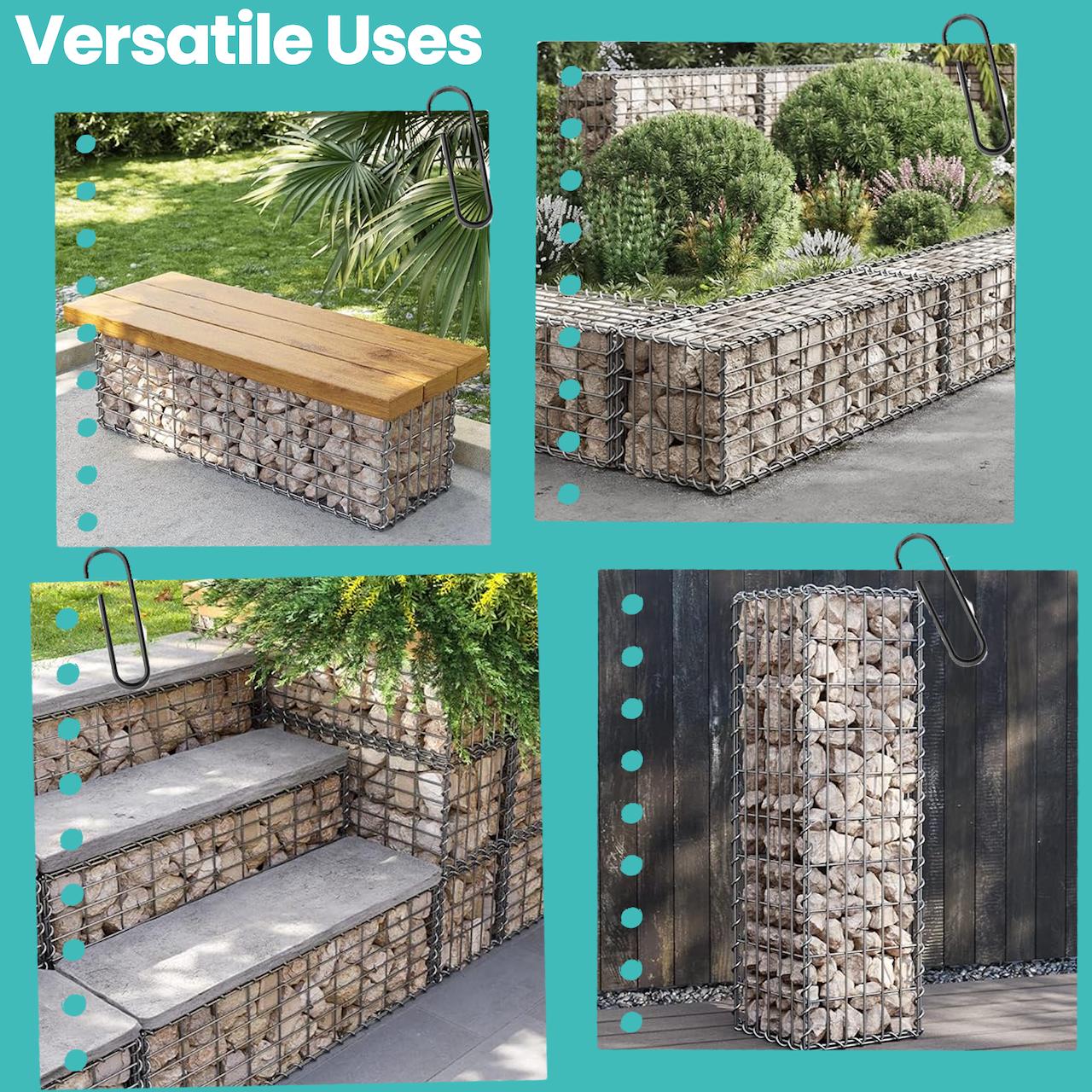 Gabion Cage – Galvanized Metal – Silver – 100 x 30 x 30 cm with 10 x 5 cm Mesh