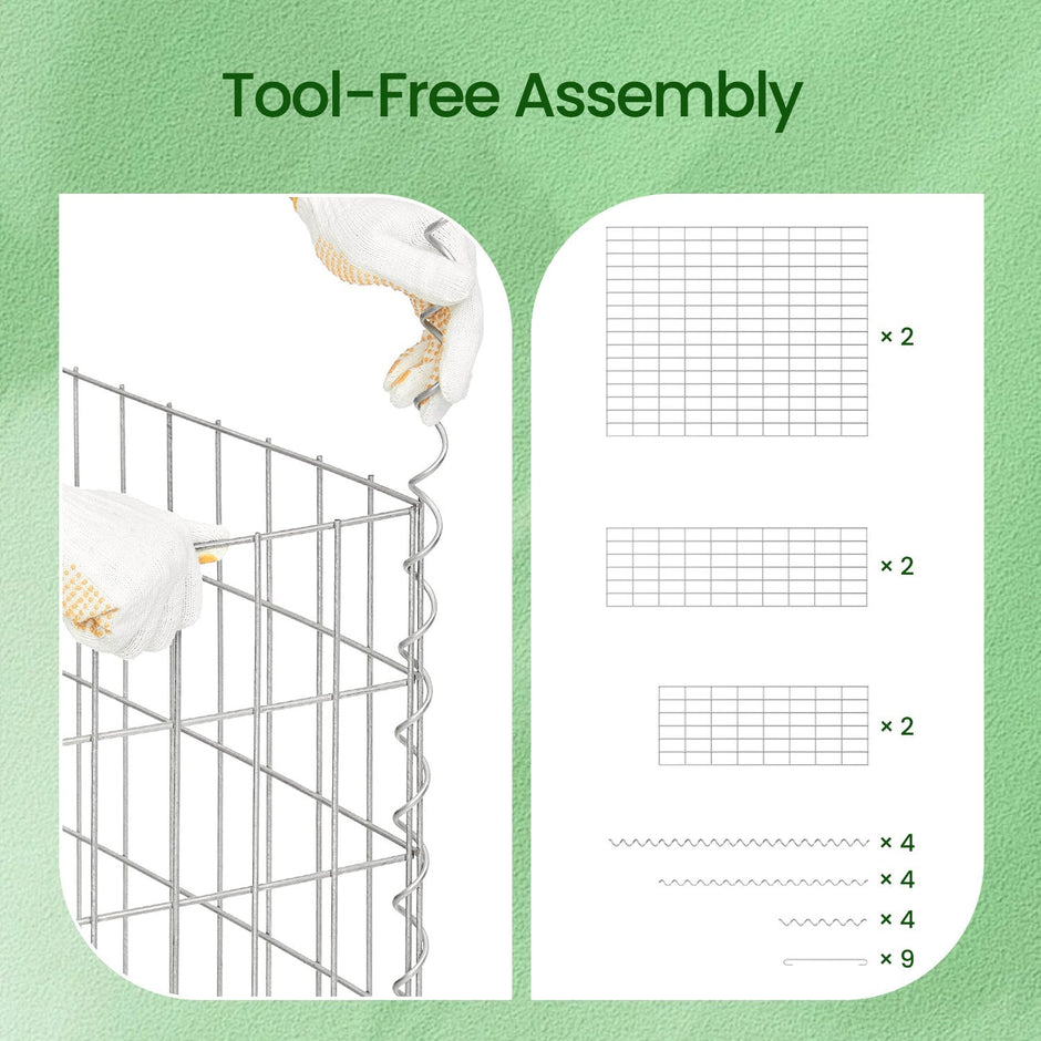 Metal Gabion Cage Basket – Galvanized Steel – 100 x 80 x 30 cm – 5 x 10 cm Mesh Size