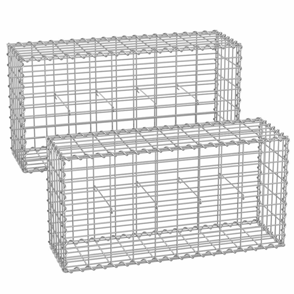 Metal Gabion Basket – Mesh – Silver – Set of 2 for Garden Fence Wall Partition