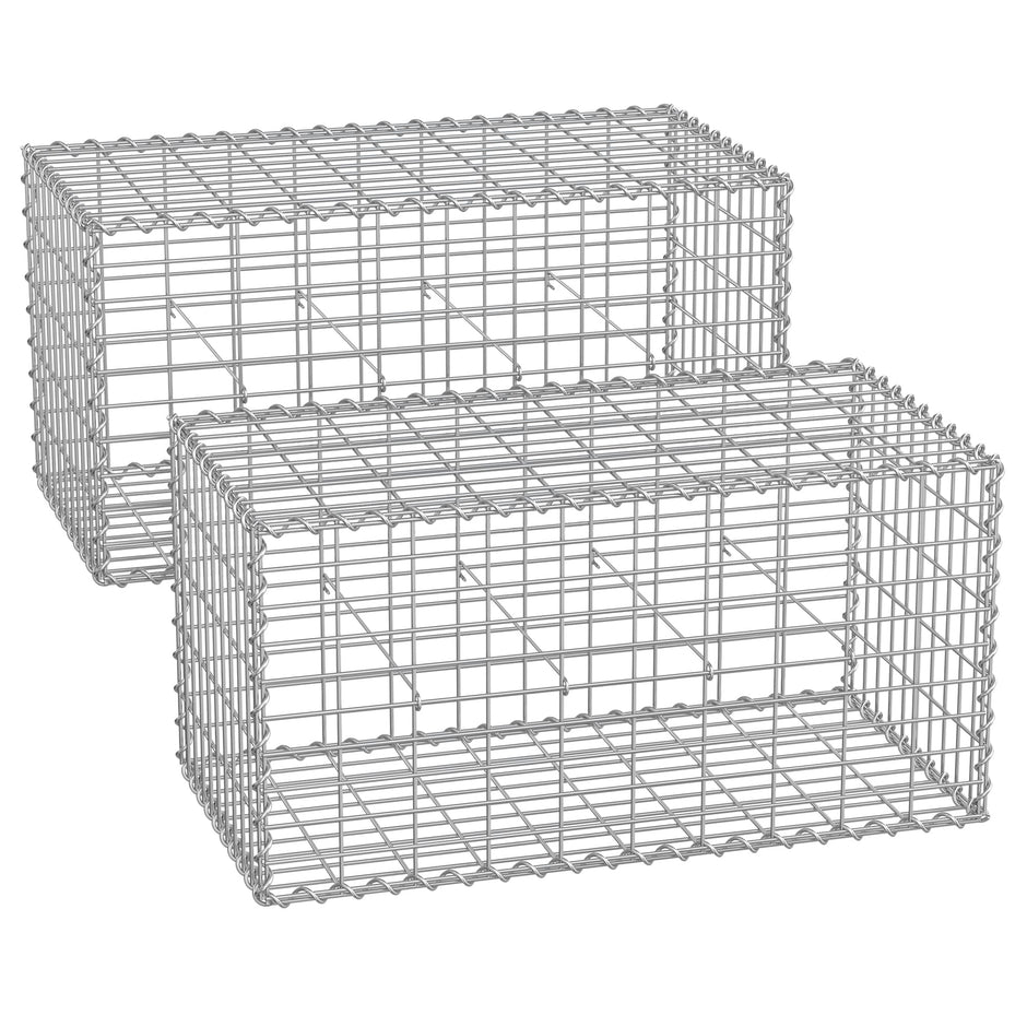 Metal Gabion Cage – Steel – Silver – 100 x 50 x 50 cm with 5 x 10 cm Mesh for Garden Use
