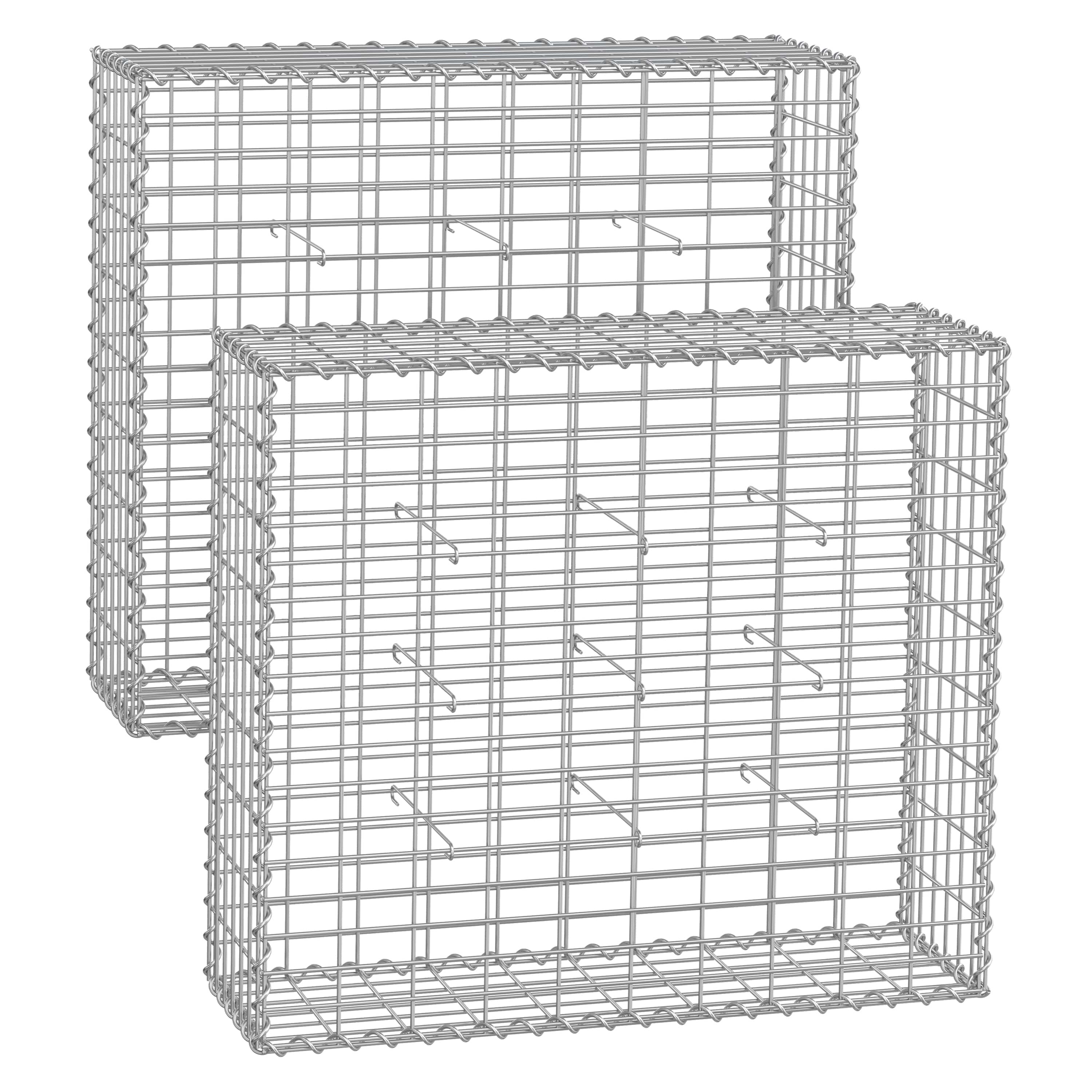 Metal Gabion Cage Basket – Silver – Set of 2, 100 x 95 x 30 cm for Stones and Garden Fence Wall Partition