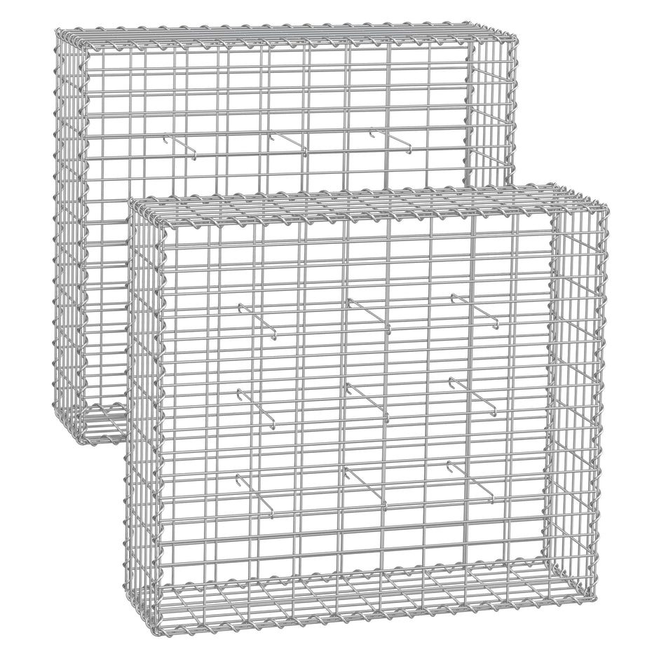 Metal Gabion Cage Basket – Silver – Set of 2, 100 x 95 x 30 cm for Stones and Garden Fence Wall Partition