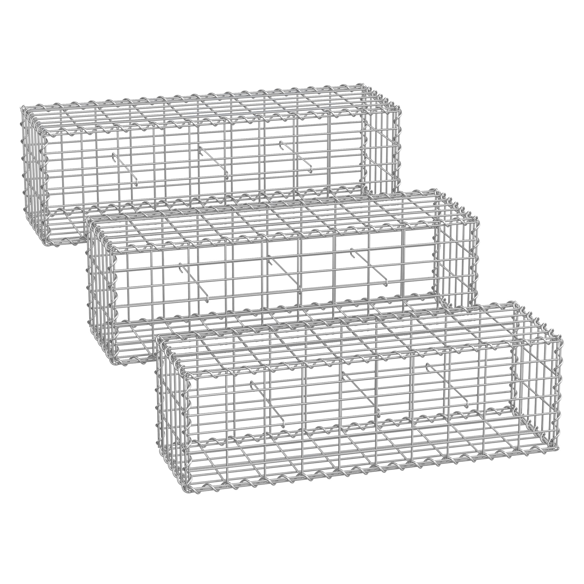 Gabion Cage – Galvanized Metal – Silver – 100 x 30 x 30 cm with 10 x 5 cm Mesh
