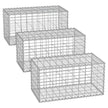 Metal Gabion Cage Basket – Galvanized Steel – Silver – Set of 3 with 5 x 10 cm Mesh for Garden Fence Wall Partition, 100 x 50 x 50 cm