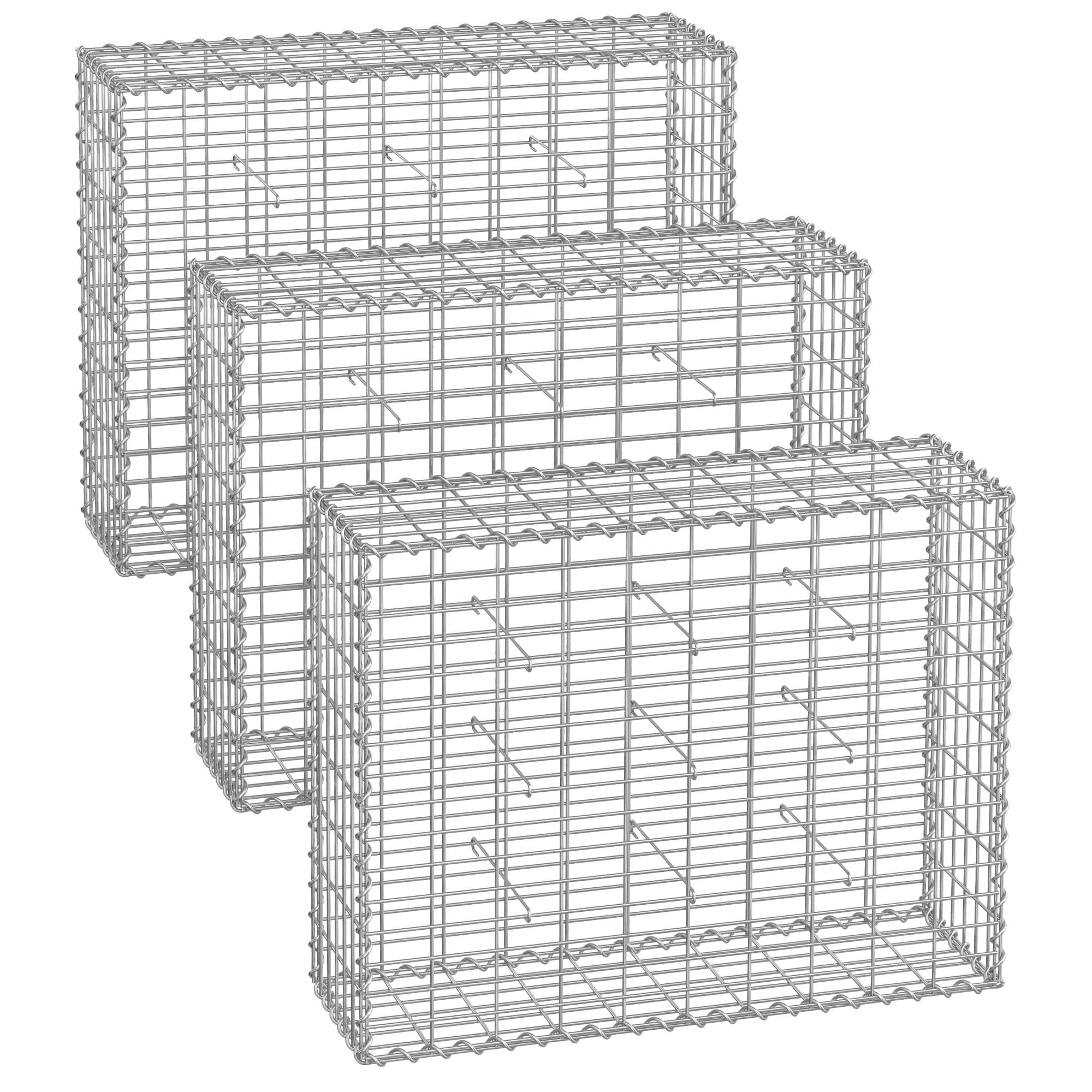Metal Gabion Cage Basket – Galvanized Steel – 100 x 80 x 30 cm – Set of 3 with 10 x 5 cm Mesh for Stones