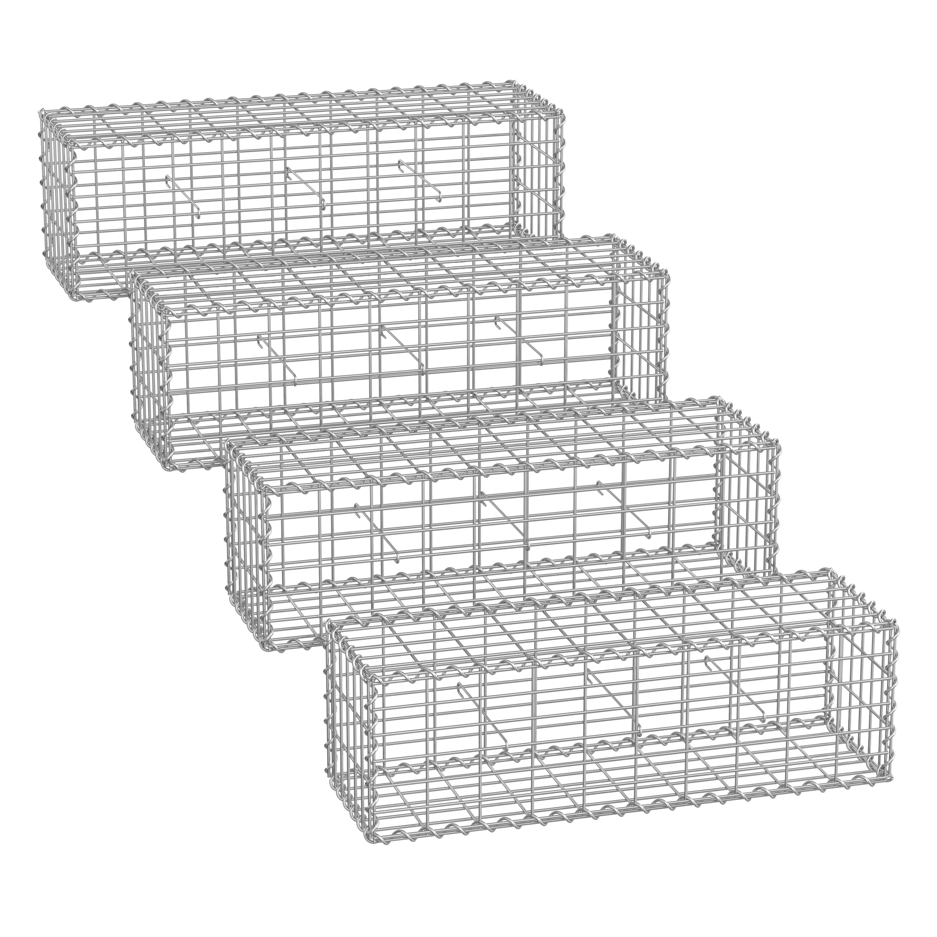 Gabion Cage – Galvanized Metal – Silver – 100 x 30 x 30 cm with 10 x 5 cm Mesh