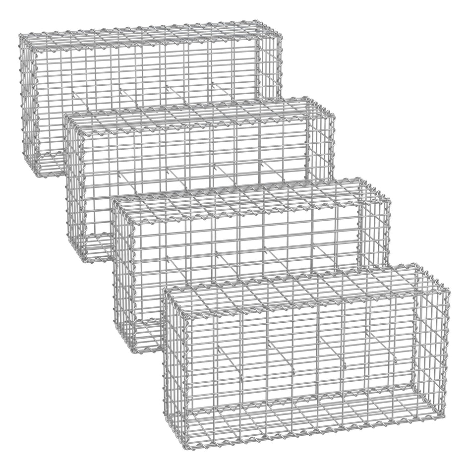 Metal Gabion Basket – Wire Mesh – Silver – Set of 4 for Garden Fence Wall Partition