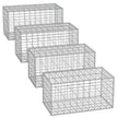 Metal Gabion Cage Basket – Silver – Set of 4 – 5 x 10 cm Mesh for Garden Fence Wall Partition