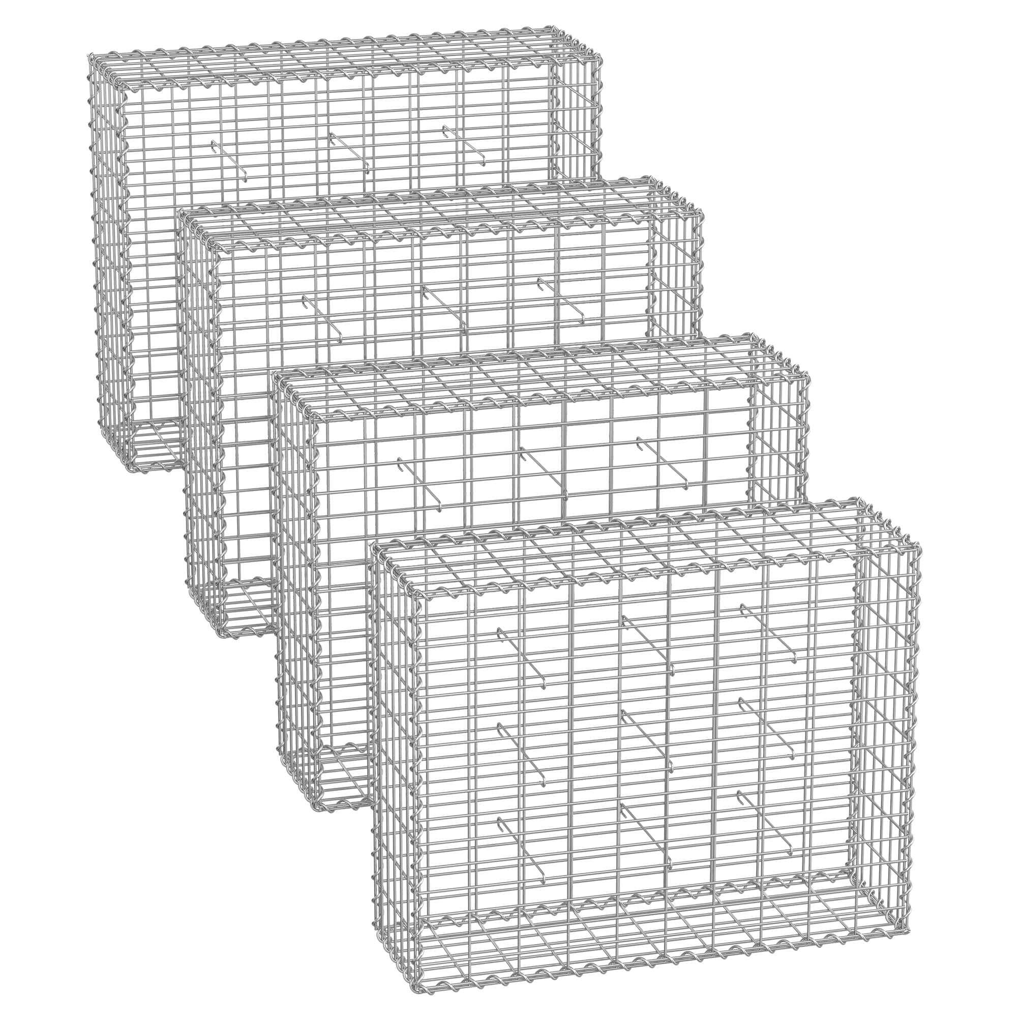 Metal Gabion Cage Basket – Galvanized Steel – 100 x 80 x 30 cm – Set of 4 with 5 x 10 cm Mesh