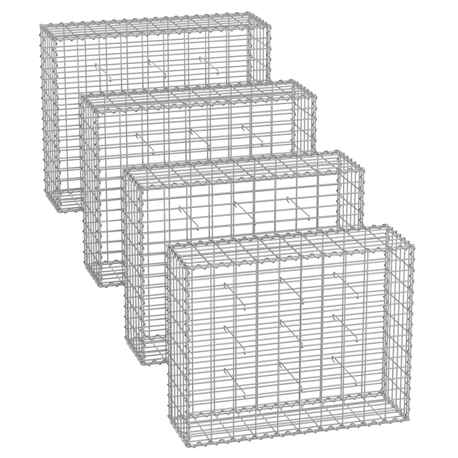 Metal Gabion Cage Basket – Galvanized Steel – 100 x 80 x 30 cm – Set of 4 with 5 x 10 cm Mesh