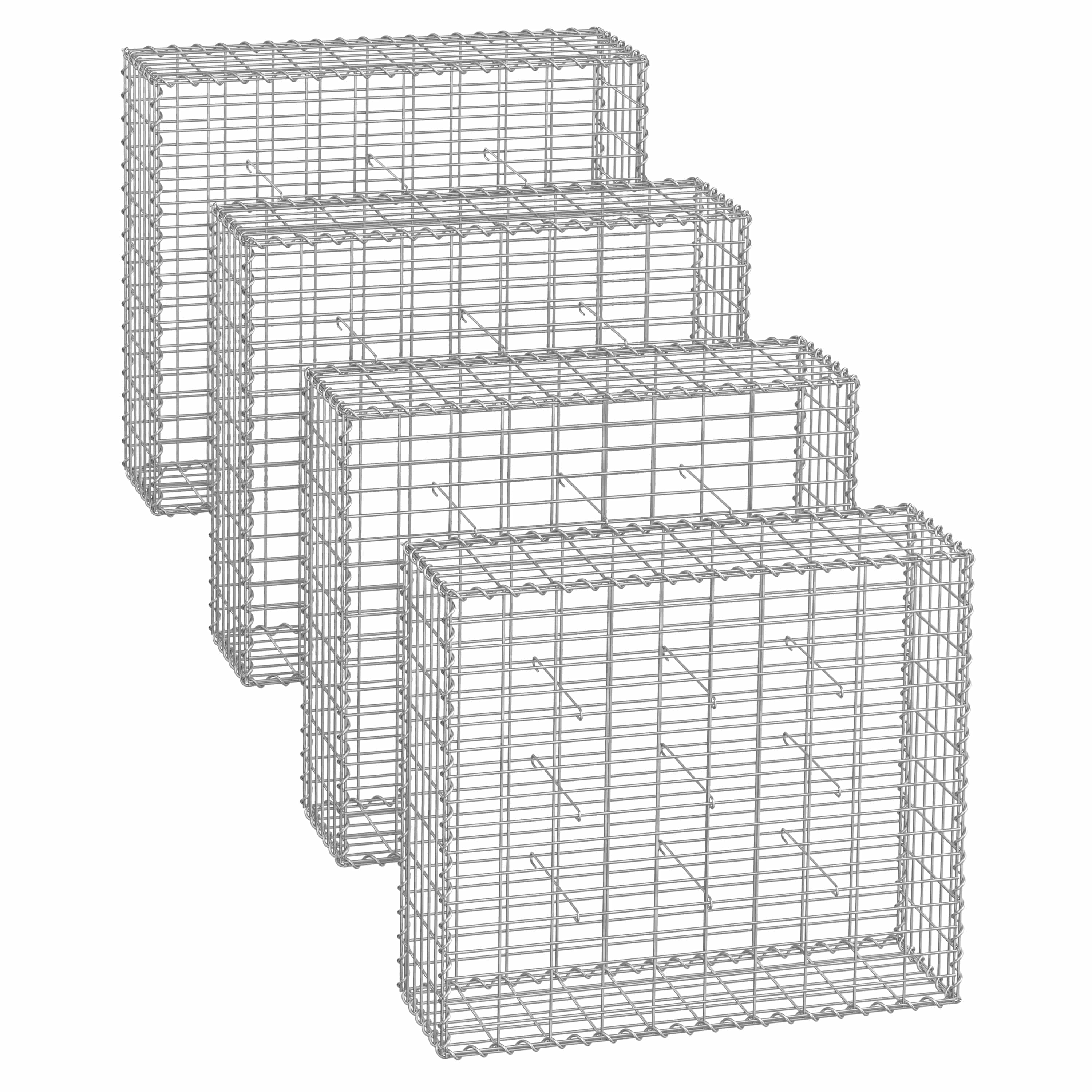 Gabion Baskets – Metal – Silver – Set of 4 with 5 x 10 cm Mesh for Stones and Garden Fencing