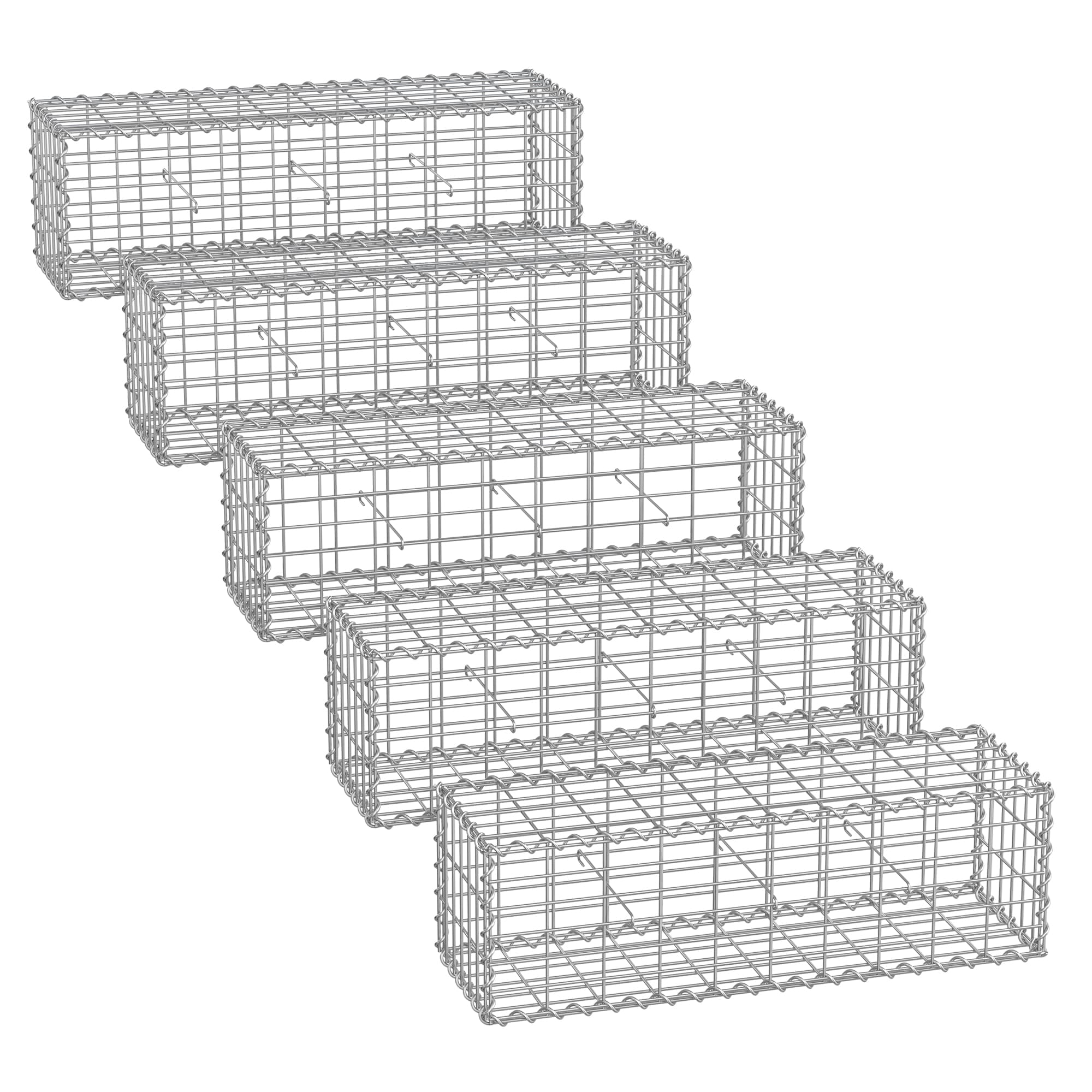 Gabion Cage – Galvanized Metal – Silver – 100 x 30 x 30 cm with 10 x 5 cm Mesh