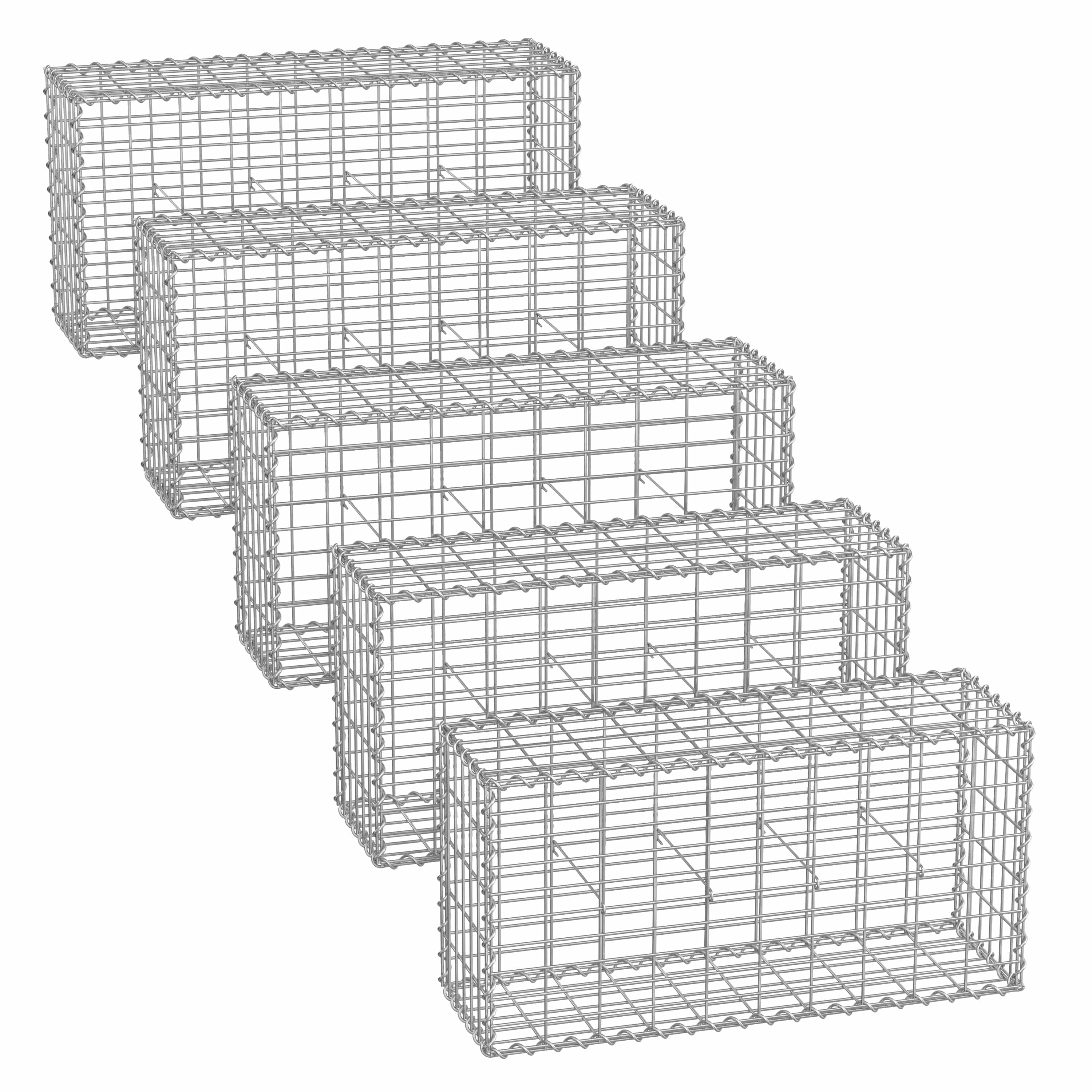 Metal Gabion Basket – Mesh – Silver – Set of 5 for Garden Fence Wall Partition