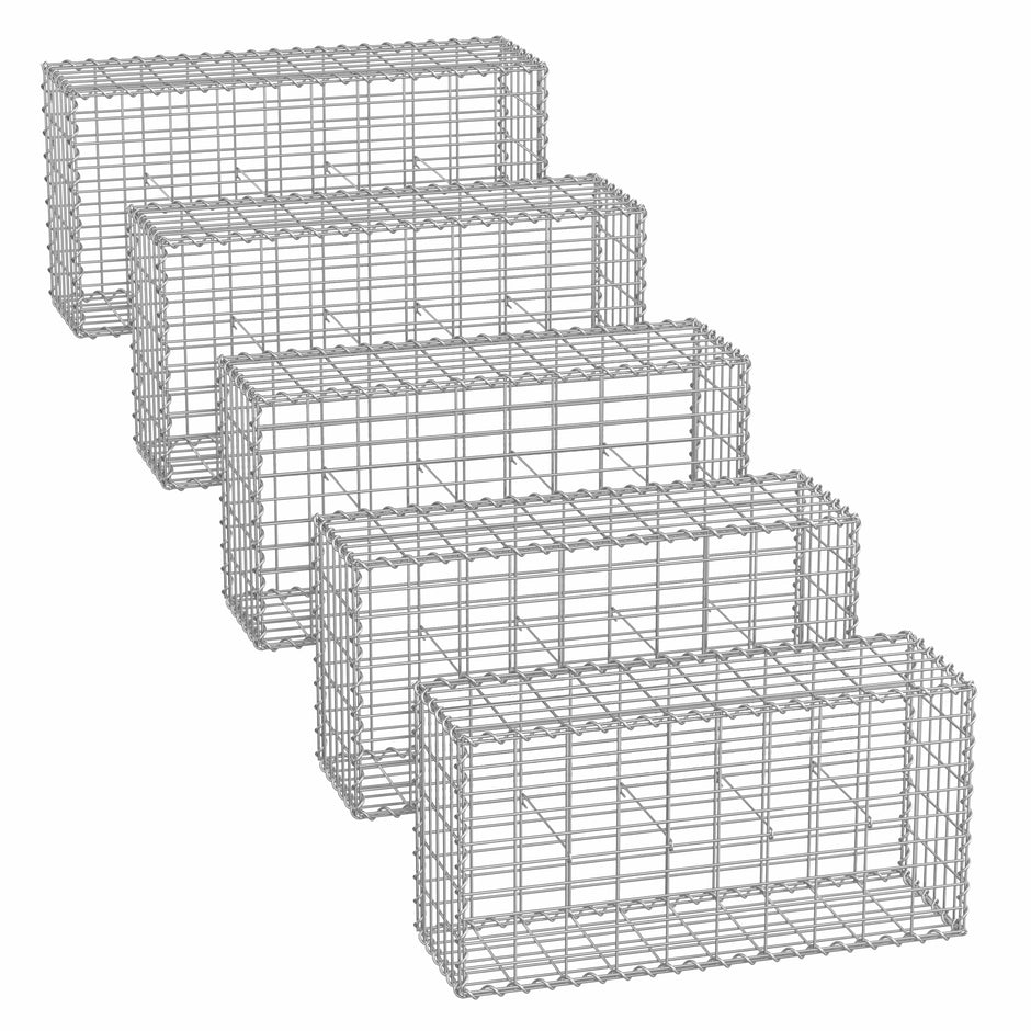 Metal Gabion Basket – Mesh – Silver – Set of 5 for Garden Fence Wall Partition