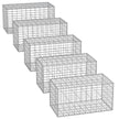 Metal Gabion Cage Basket – Silver – Set of 5 – 5 x 10 cm Mesh for Stones – Garden Fence Wall Partition 100 x 50 x 50 cm