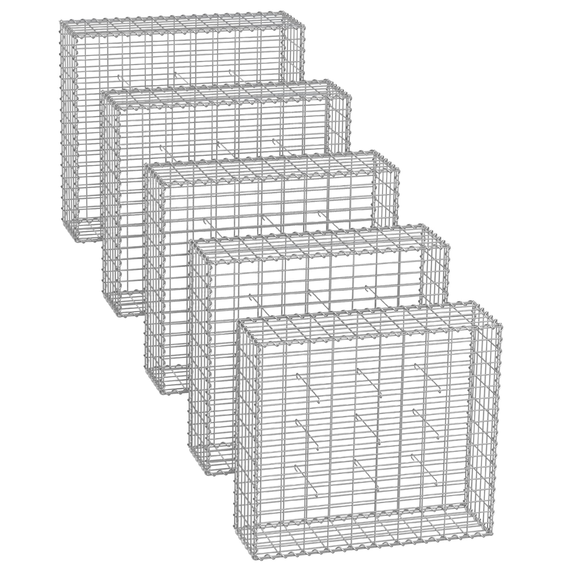 Gabion Cage Basket Set – Metal – Silver – Mesh Size 5 x 10 cm for Garden Fence Wall Partition