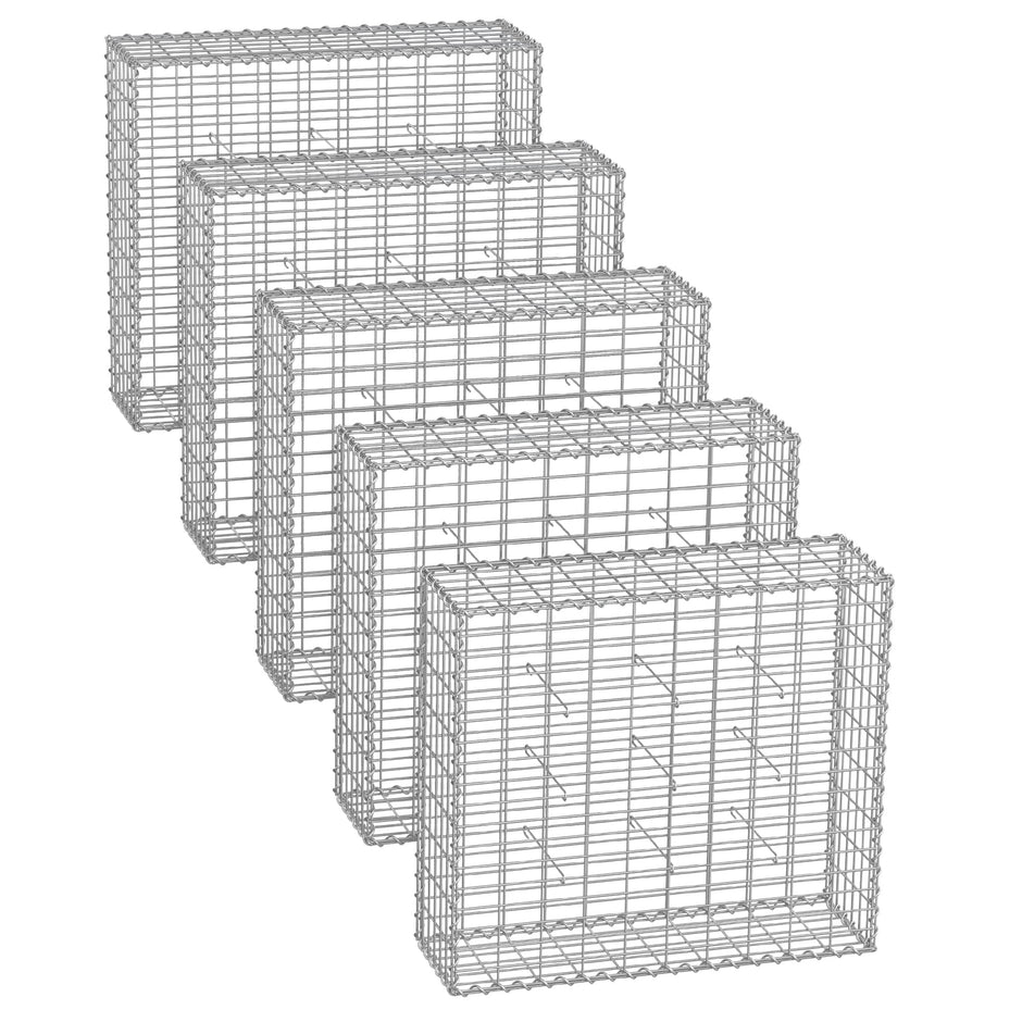 Gabion Cage Basket Set – Metal – Silver – Mesh Size 5 x 10 cm for Garden Fence Wall Partition