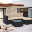Garden Furniture Set – Handwoven PE Rattan – Brown and Taupe – Outdoor Sofa with Glass Table and Cushions
