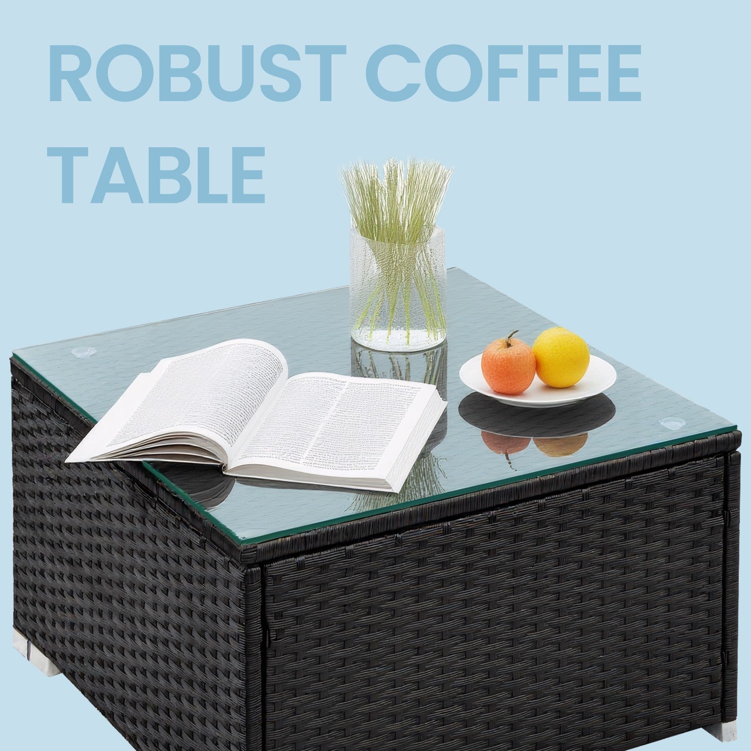 Garden Furniture Set – Handwoven PE Rattan – Brown and Taupe – Outdoor Sofa with Glass Table and Cushions